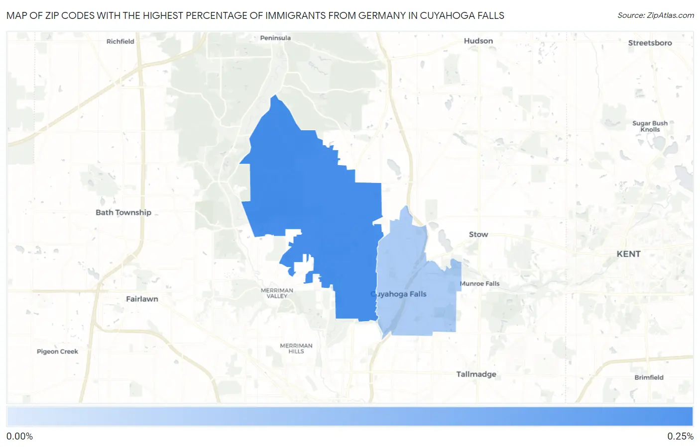 Zip Codes with the Highest Percentage of Immigrants from Germany in Cuyahoga Falls Map