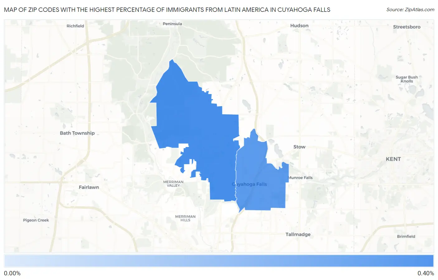 Zip Codes with the Highest Percentage of Immigrants from Latin America in Cuyahoga Falls Map