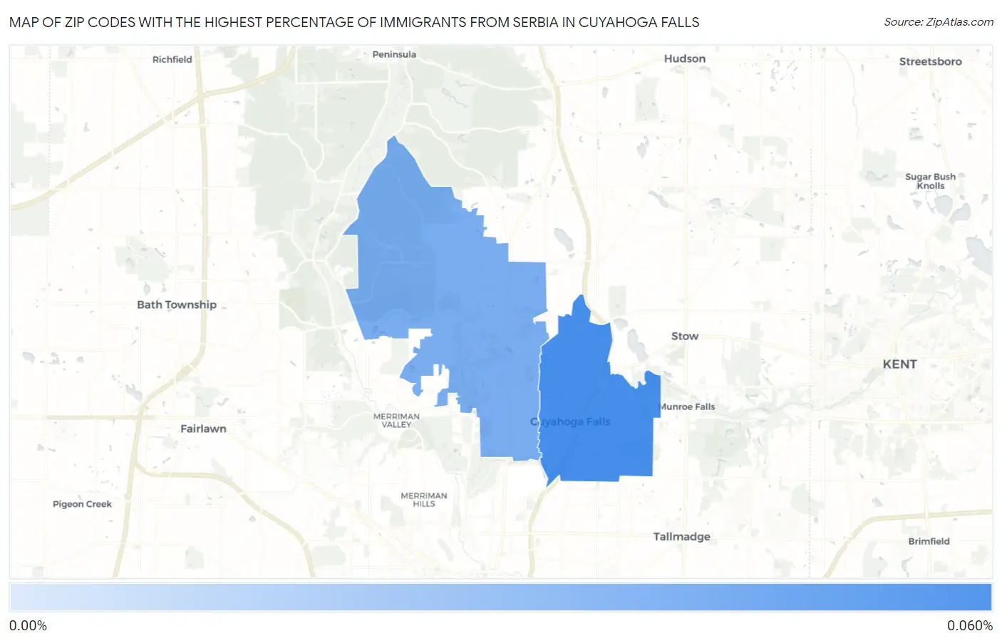 Zip Codes with the Highest Percentage of Immigrants from Serbia in Cuyahoga Falls Map