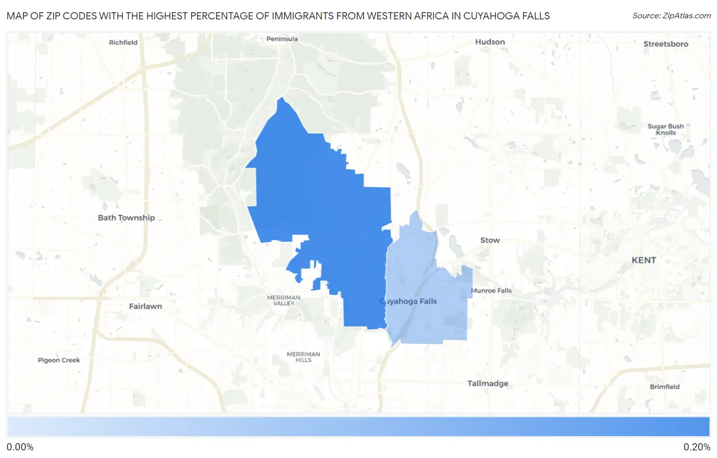 Zip Codes with the Highest Percentage of Immigrants from Western Africa in Cuyahoga Falls Map