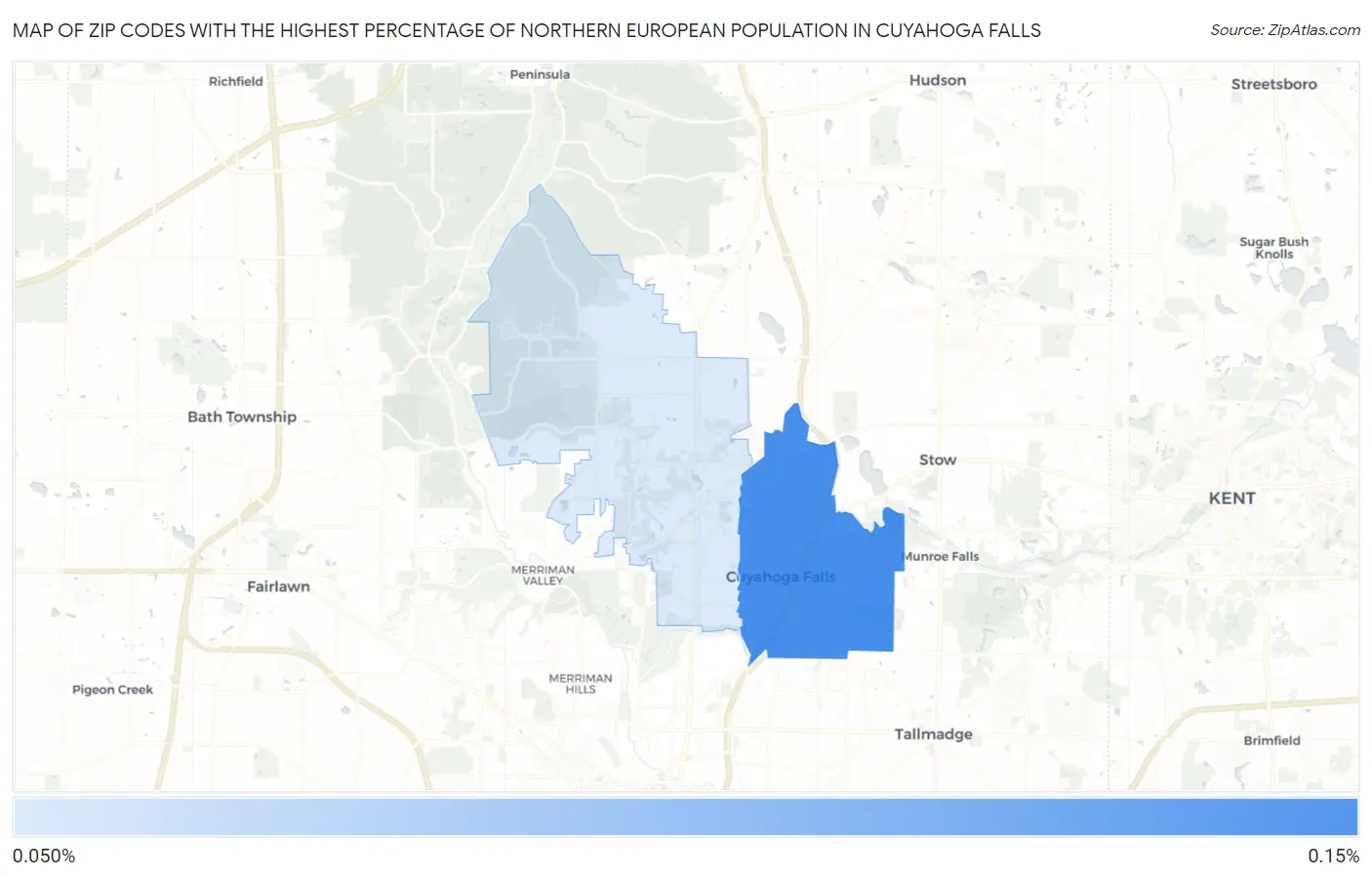 Zip Codes with the Highest Percentage of Northern European Population in Cuyahoga Falls Map