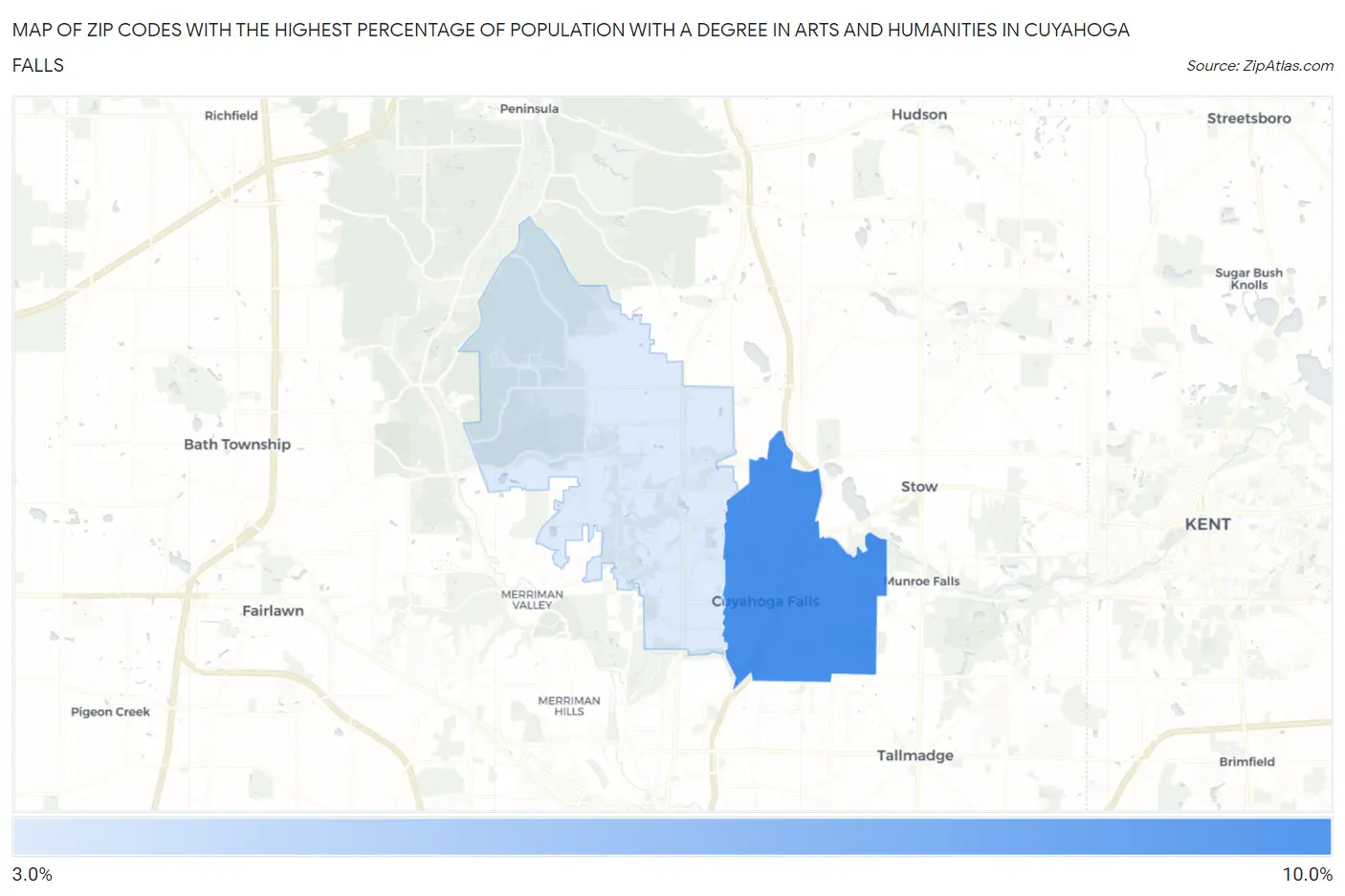Zip Codes with the Highest Percentage of Population with a Degree in Arts and Humanities in Cuyahoga Falls Map