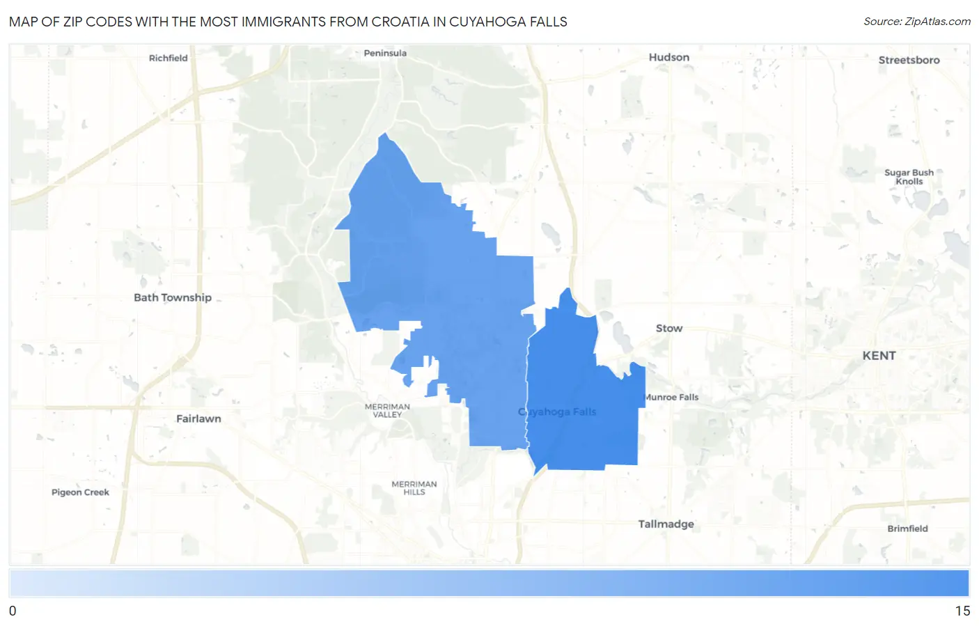 Zip Codes with the Most Immigrants from Croatia in Cuyahoga Falls Map
