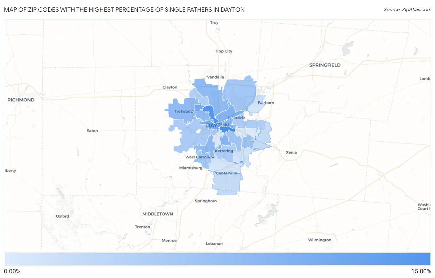 Zip Codes with the Highest Percentage of Single Fathers in Dayton Map