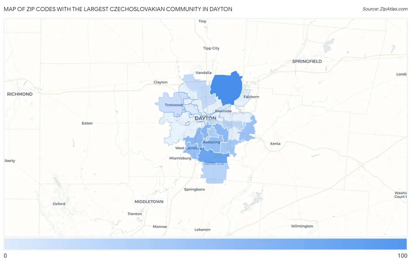 Zip Codes with the Largest Czechoslovakian Community in Dayton Map