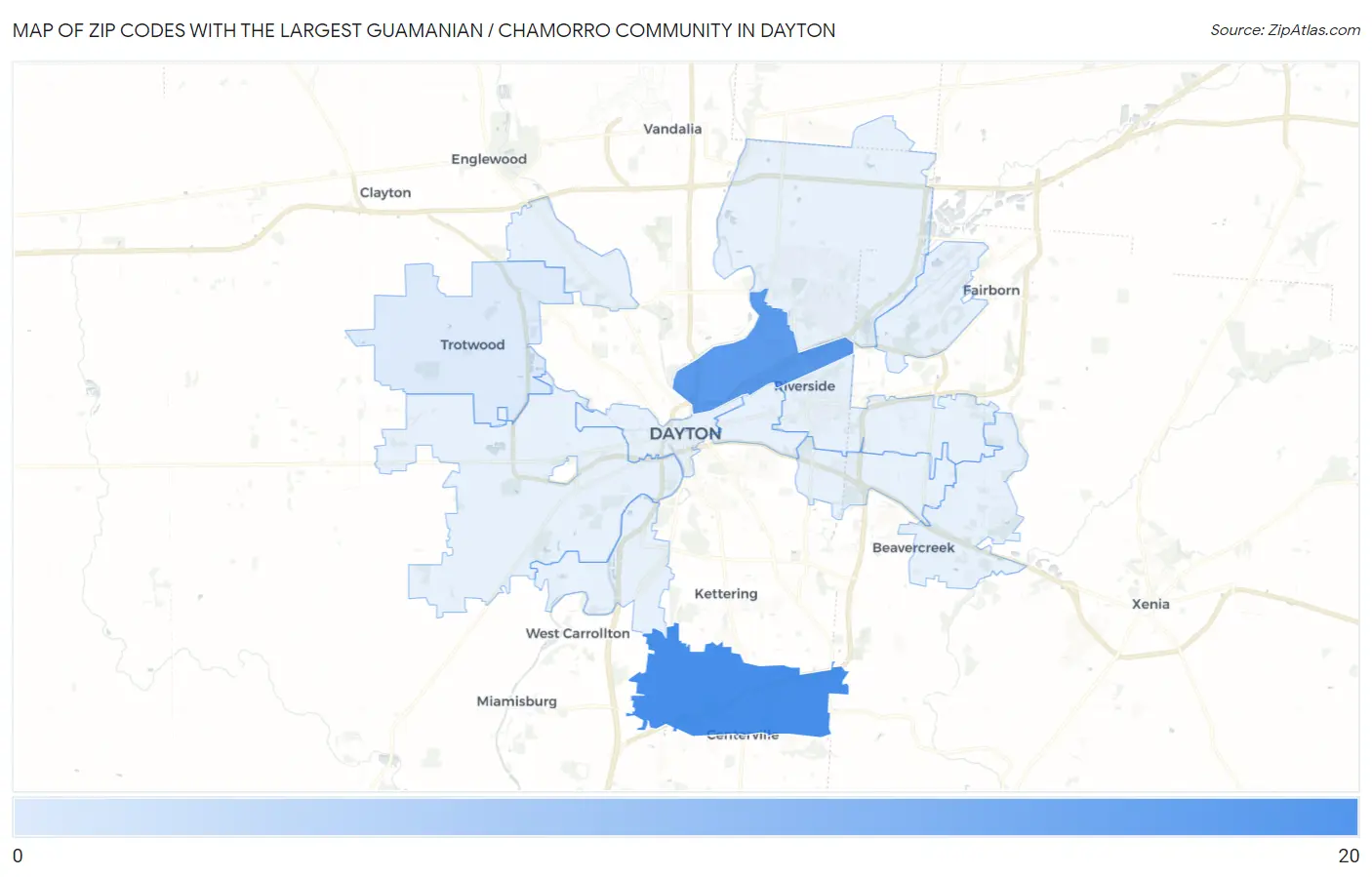 Zip Codes with the Largest Guamanian / Chamorro Community in Dayton Map