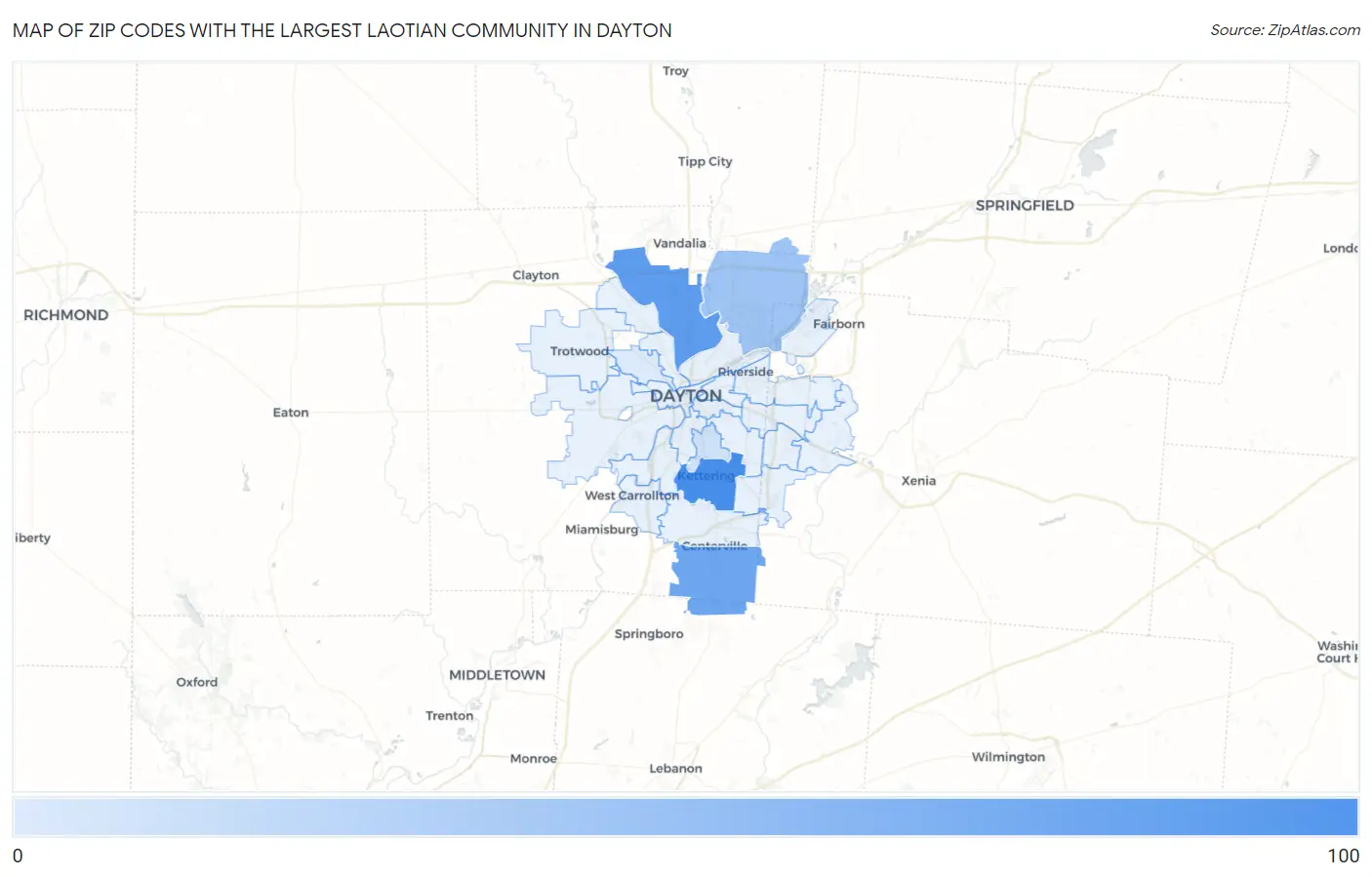 Zip Codes with the Largest Laotian Community in Dayton Map