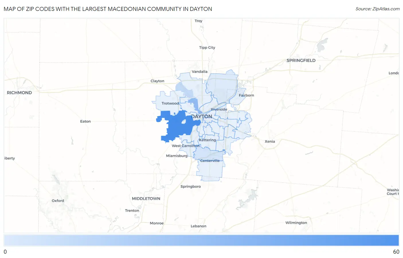 Zip Codes with the Largest Macedonian Community in Dayton Map