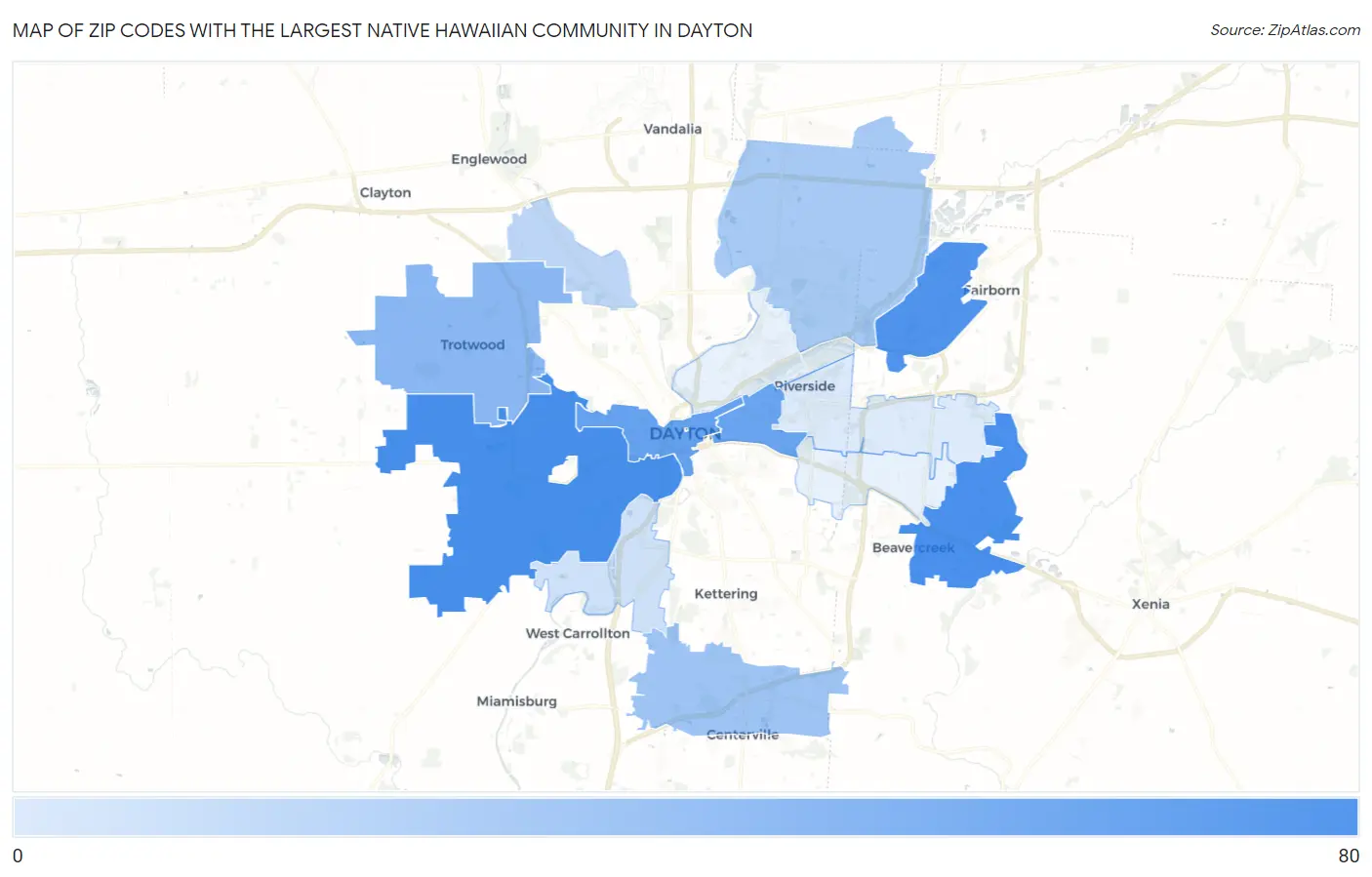 Zip Codes with the Largest Native Hawaiian Community in Dayton Map