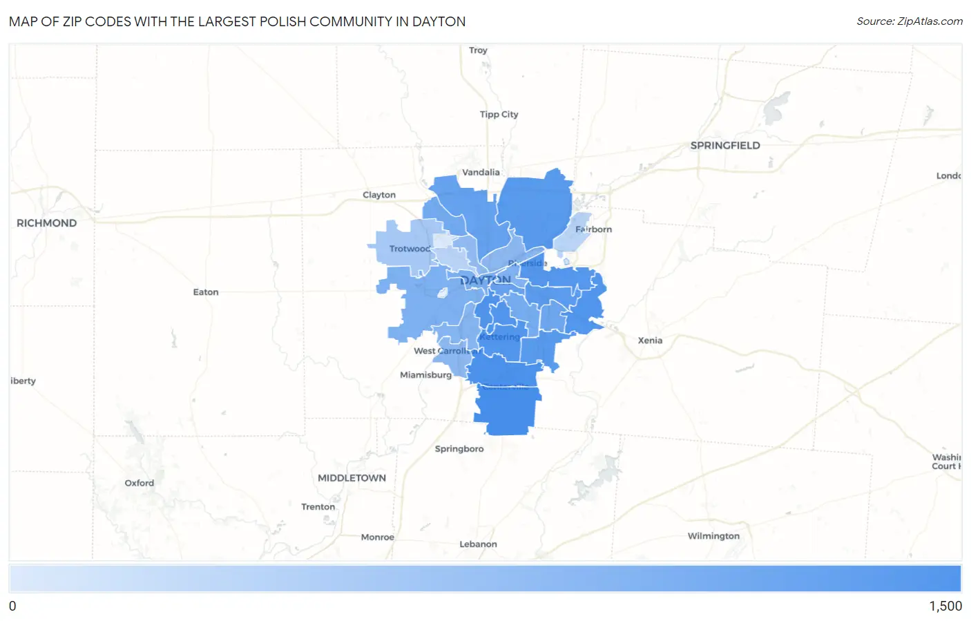 Zip Codes with the Largest Polish Community in Dayton Map