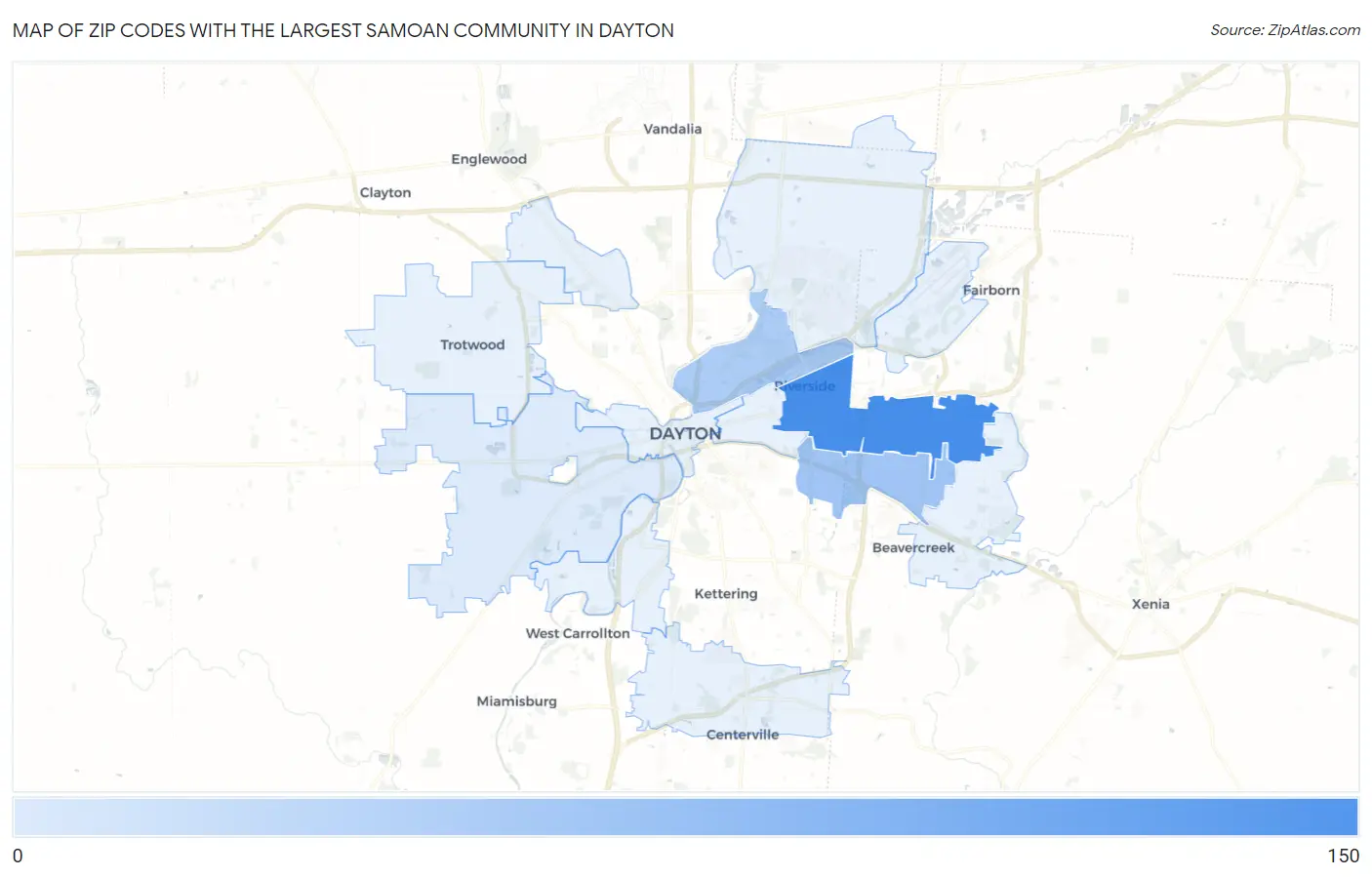 Zip Codes with the Largest Samoan Community in Dayton Map