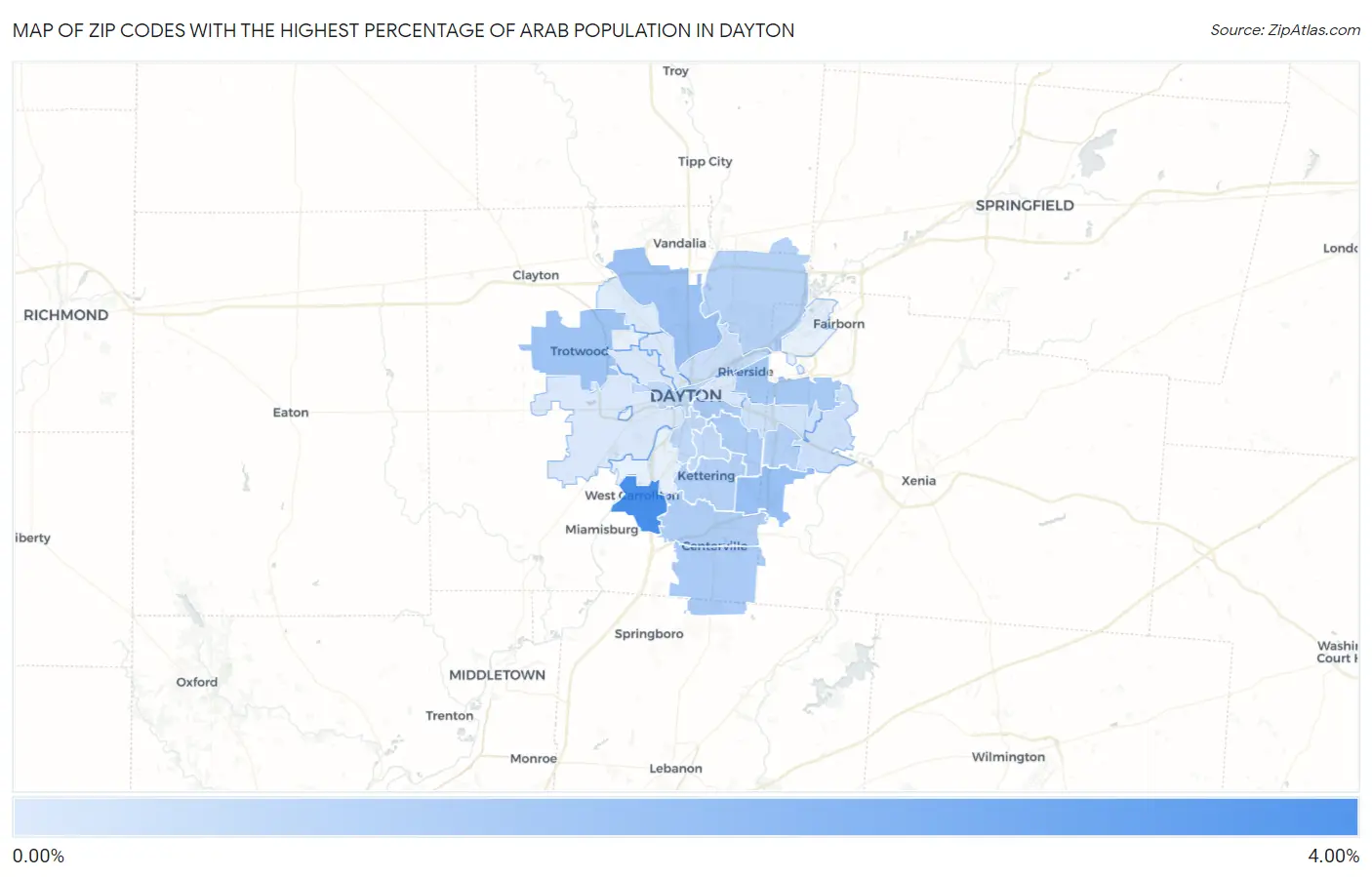 Zip Codes with the Highest Percentage of Arab Population in Dayton Map