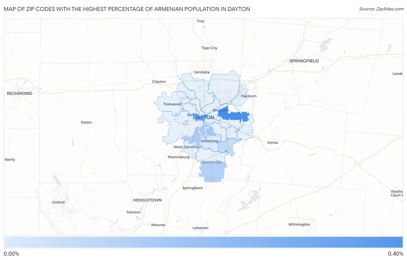 Zip Codes with the Highest Percentage of Armenian Population in Dayton Map