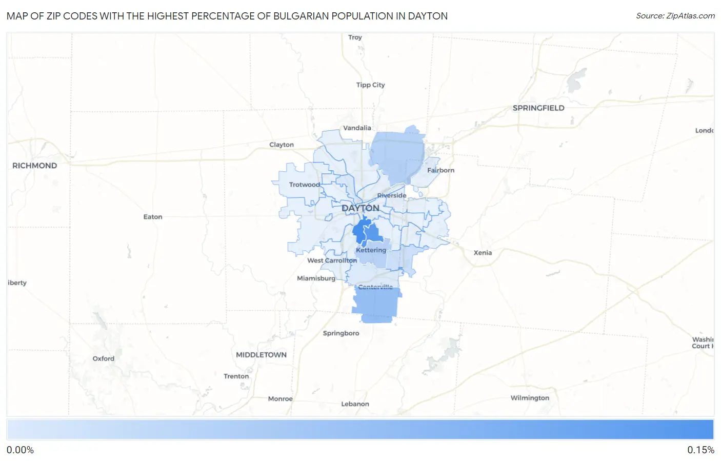 Zip Codes with the Highest Percentage of Bulgarian Population in Dayton Map