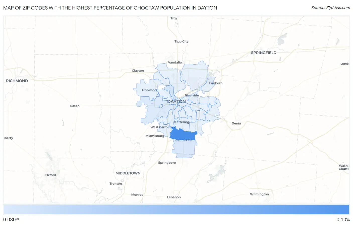 Zip Codes with the Highest Percentage of Choctaw Population in Dayton Map