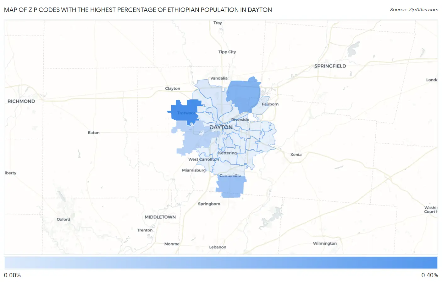 Zip Codes with the Highest Percentage of Ethiopian Population in Dayton Map