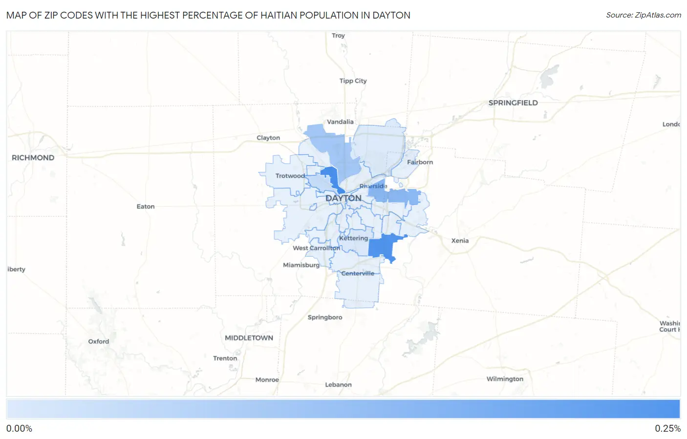 Zip Codes with the Highest Percentage of Haitian Population in Dayton Map