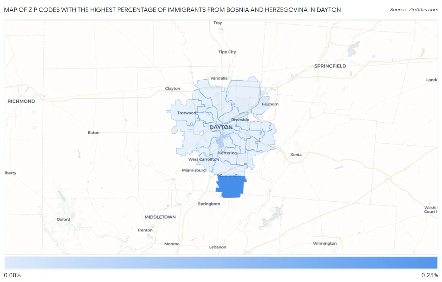Zip Codes with the Highest Percentage of Immigrants from Bosnia and Herzegovina in Dayton Map