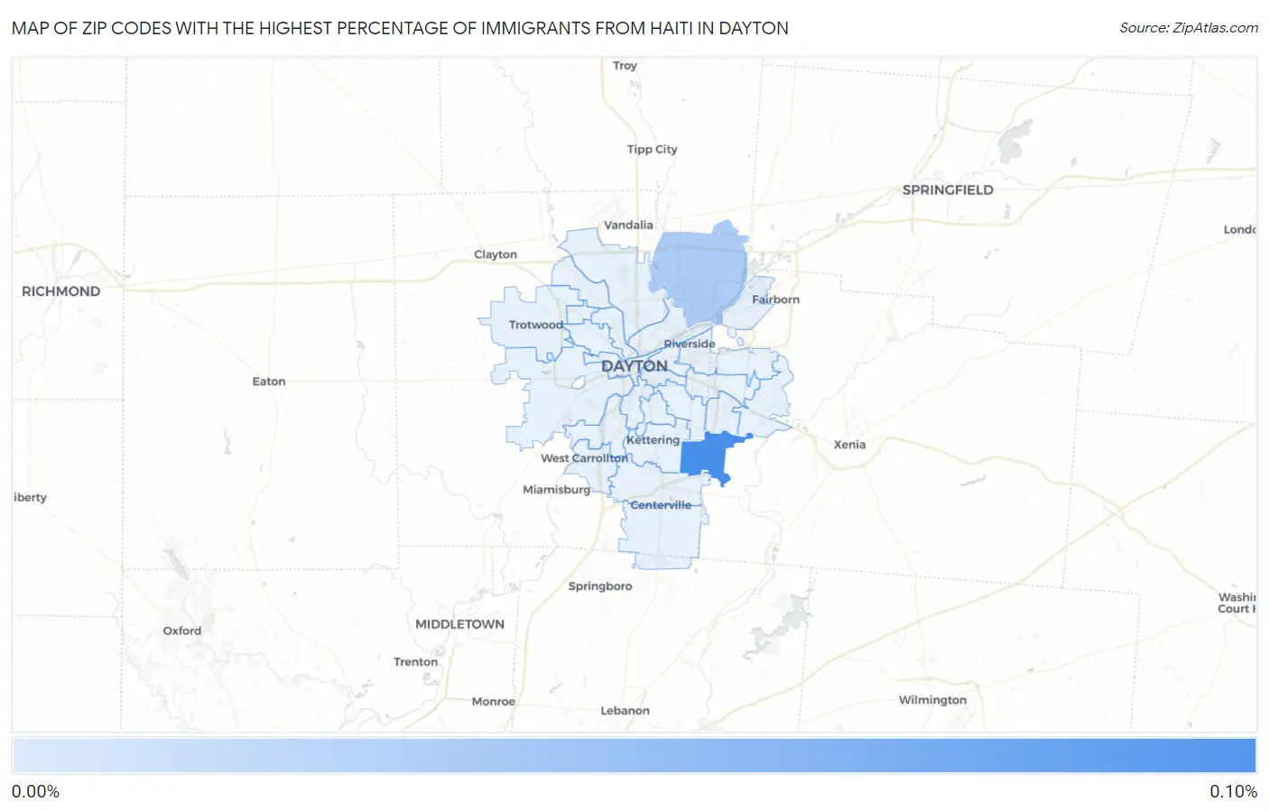 Zip Codes with the Highest Percentage of Immigrants from Haiti in Dayton Map