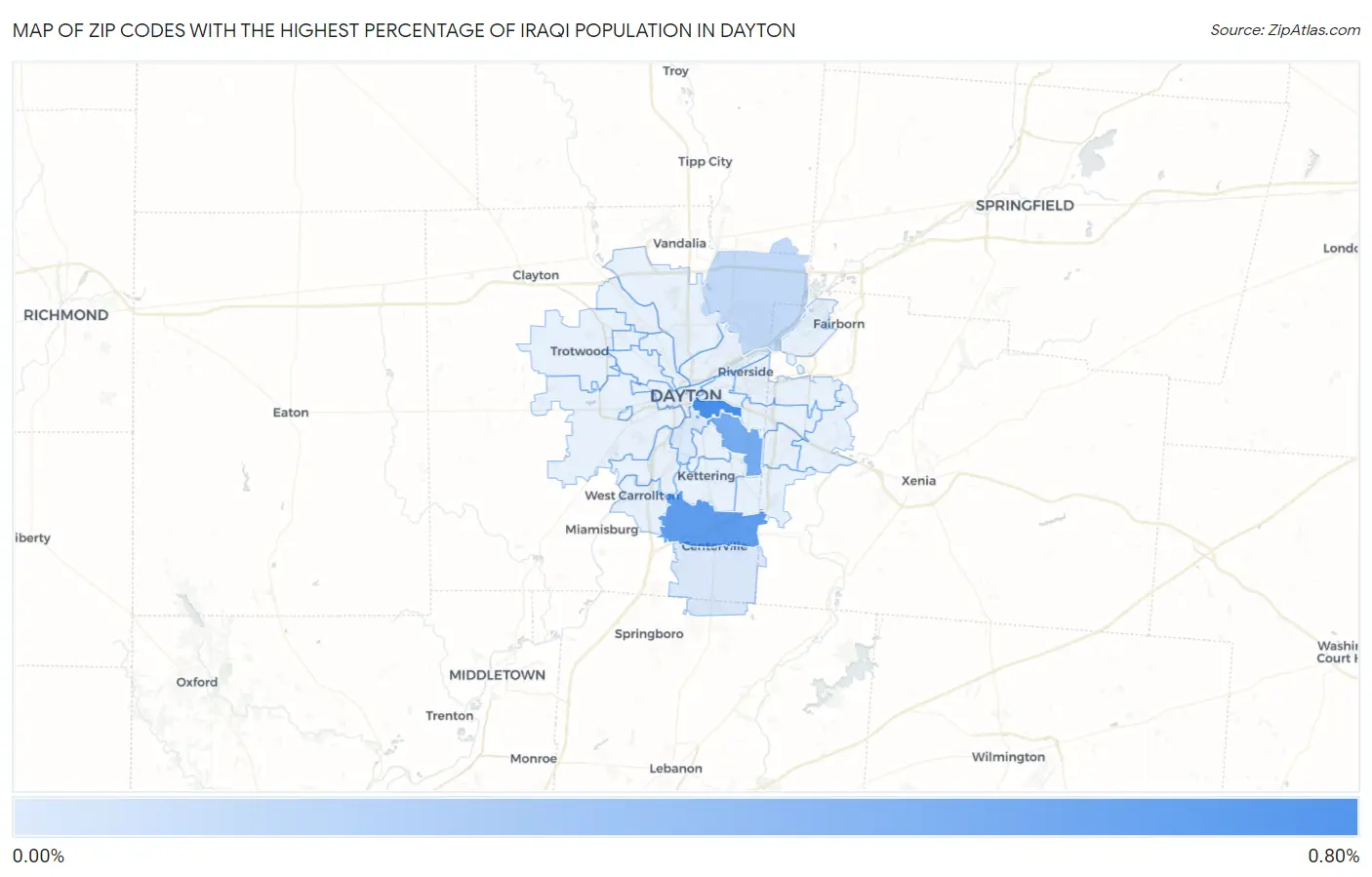 Zip Codes with the Highest Percentage of Iraqi Population in Dayton Map