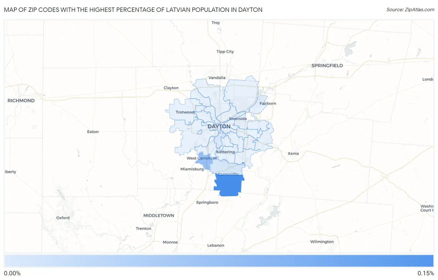 Zip Codes with the Highest Percentage of Latvian Population in Dayton Map