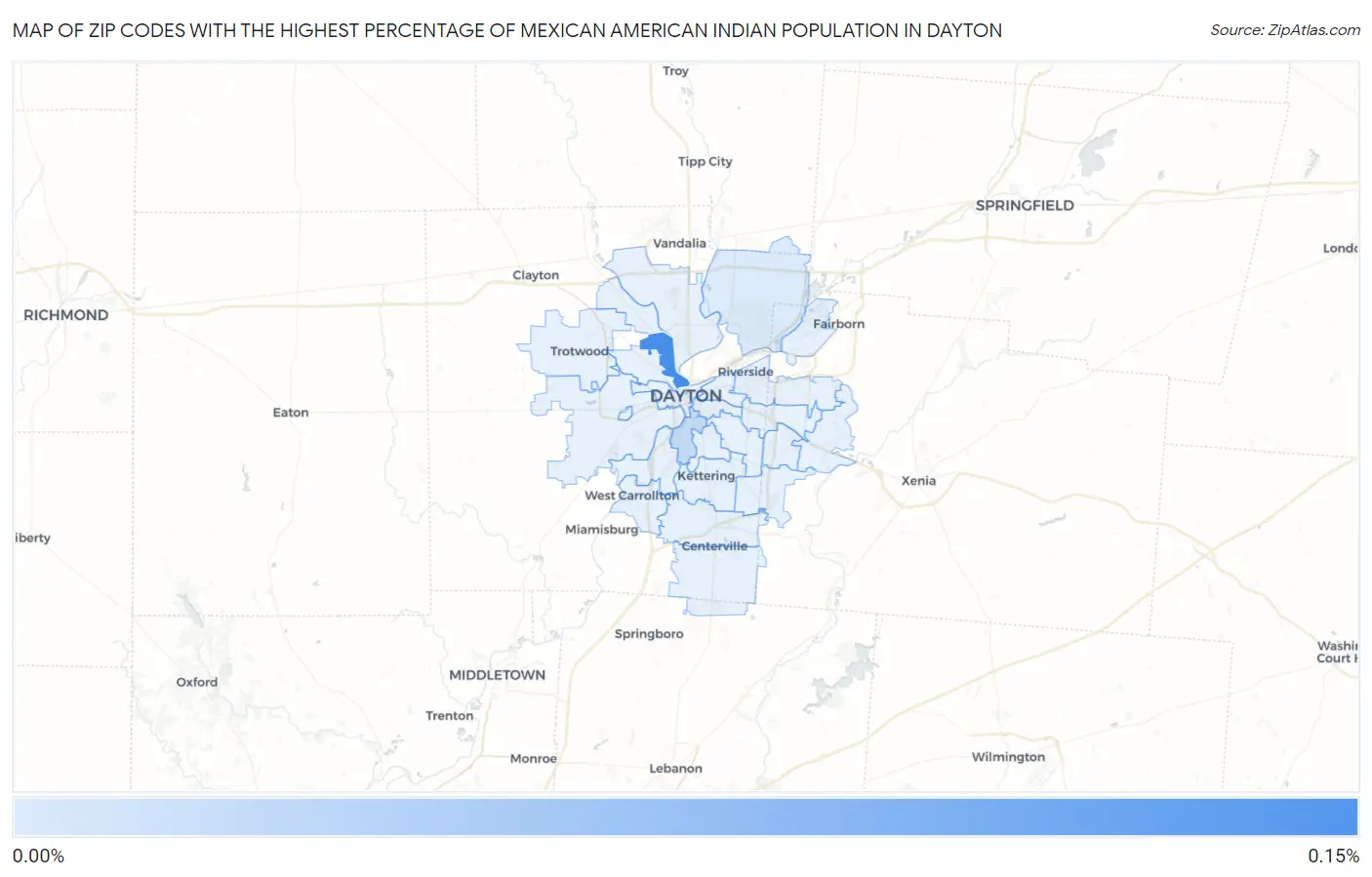 Zip Codes with the Highest Percentage of Mexican American Indian Population in Dayton Map