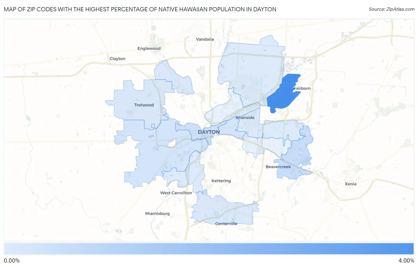 Zip Codes with the Highest Percentage of Native Hawaiian Population in Dayton Map