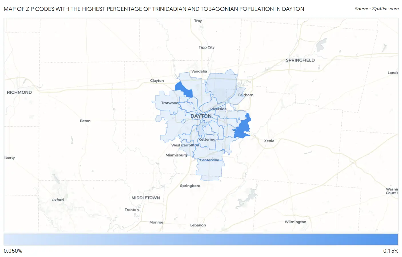 Zip Codes with the Highest Percentage of Trinidadian and Tobagonian Population in Dayton Map