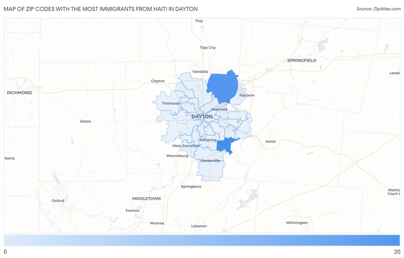 Zip Codes with the Most Immigrants from Haiti in Dayton Map