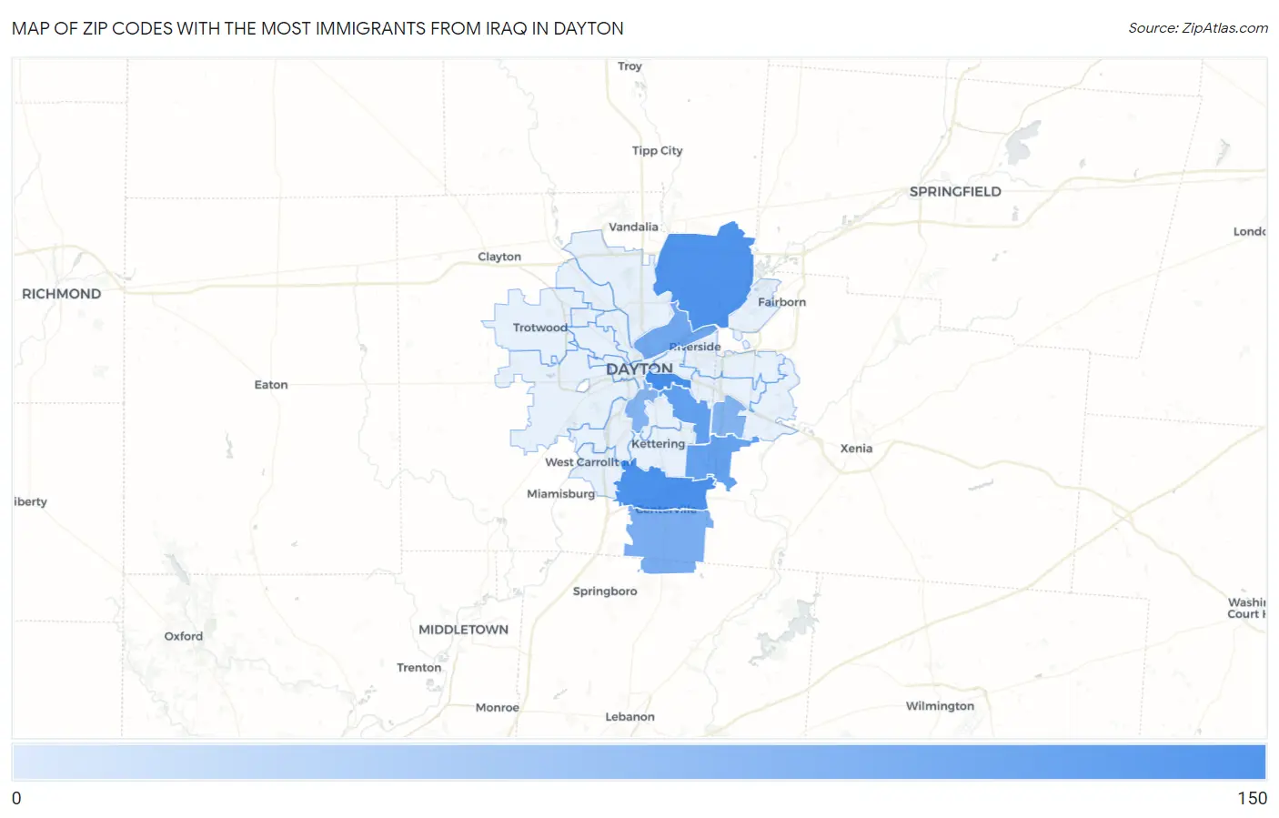 Zip Codes with the Most Immigrants from Iraq in Dayton Map