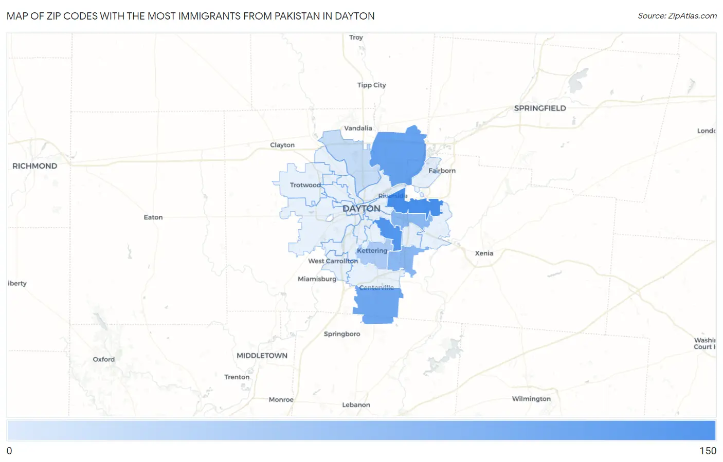 Zip Codes with the Most Immigrants from Pakistan in Dayton Map