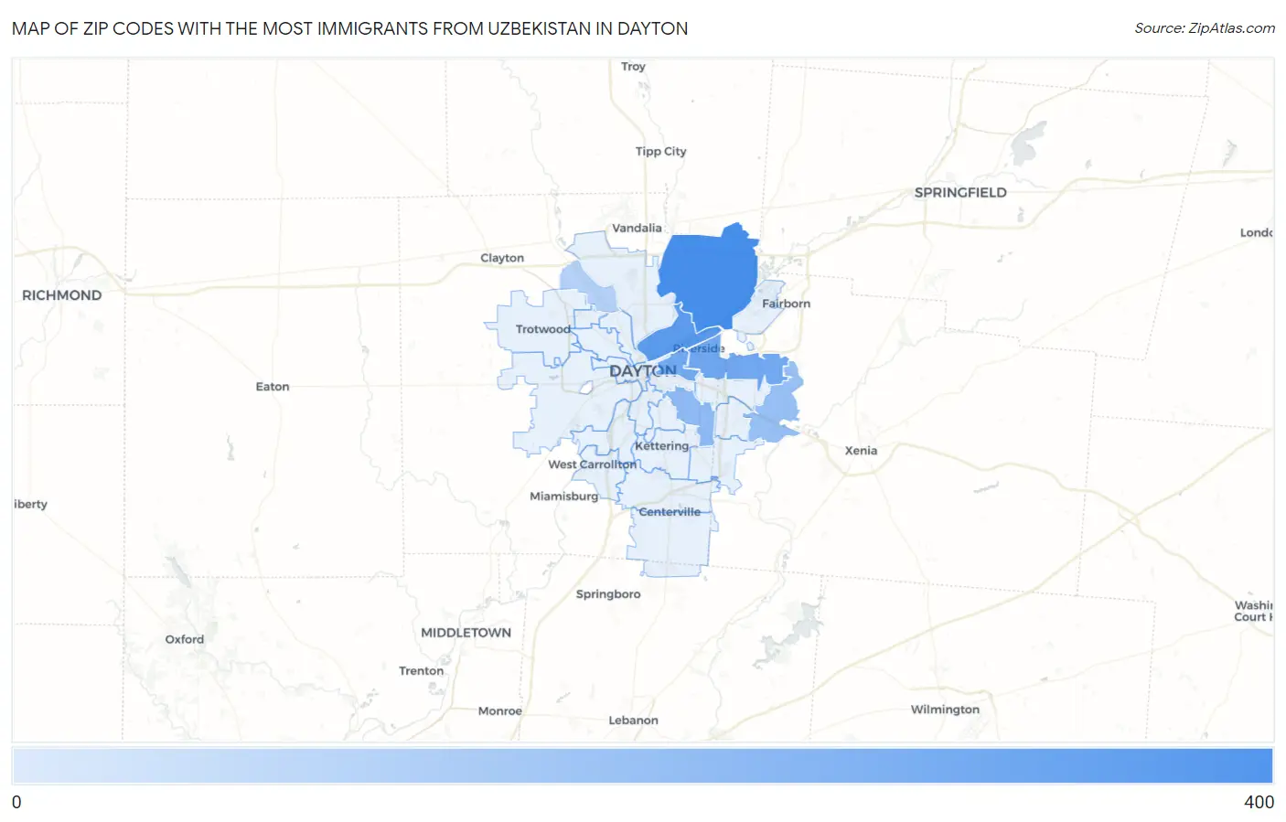 Zip Codes with the Most Immigrants from Uzbekistan in Dayton Map