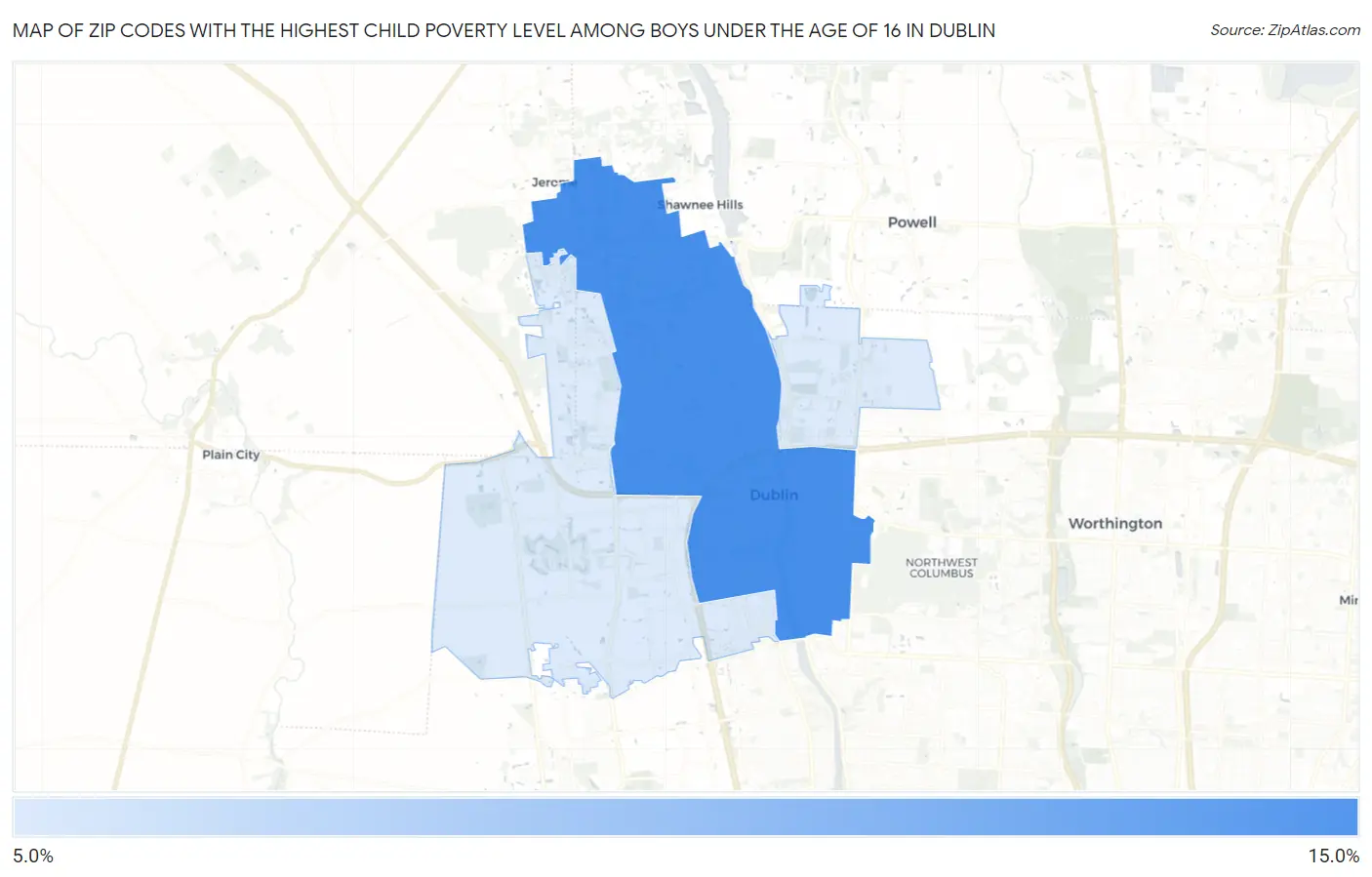 Zip Codes with the Highest Child Poverty Level Among Boys Under the Age of 16 in Dublin Map