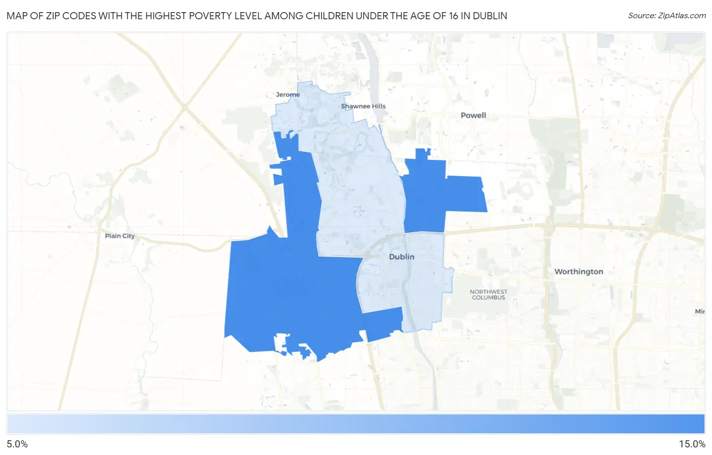 Zip Codes with the Highest Poverty Level Among Children Under the Age of 16 in Dublin Map