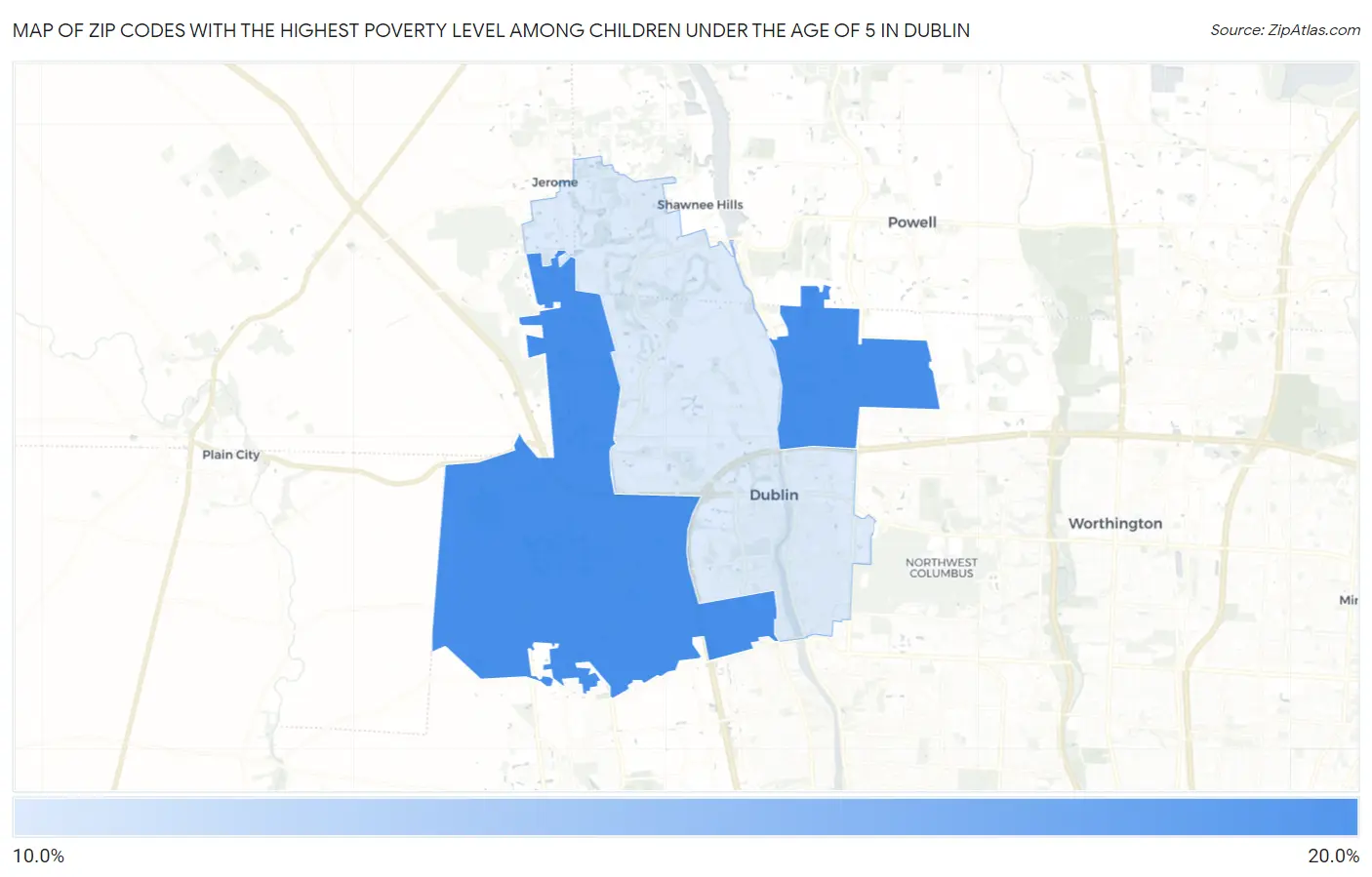 Zip Codes with the Highest Poverty Level Among Children Under the Age of 5 in Dublin Map