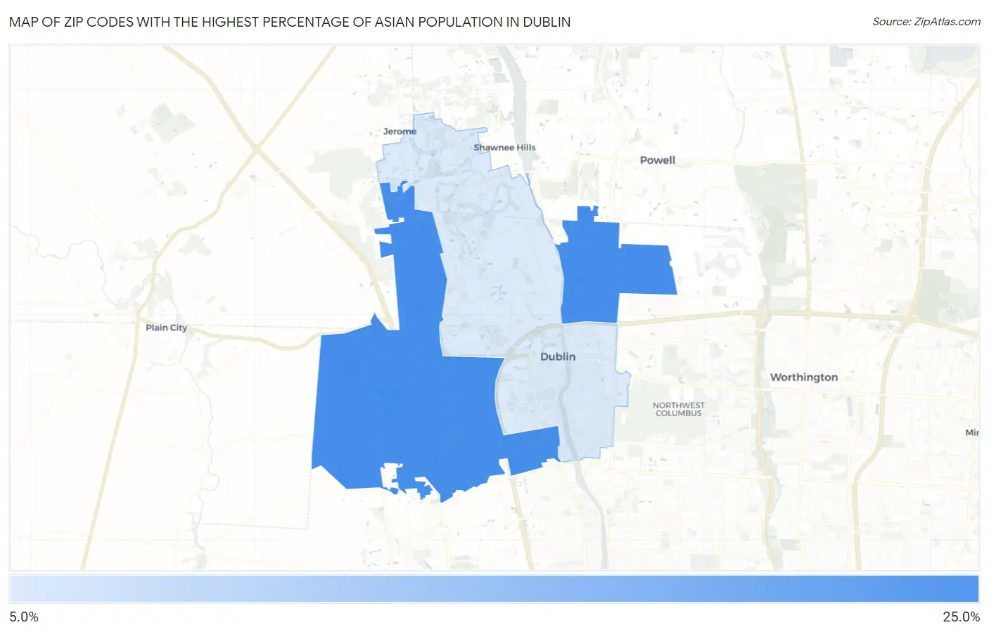 Zip Codes with the Highest Percentage of Asian Population in Dublin Map