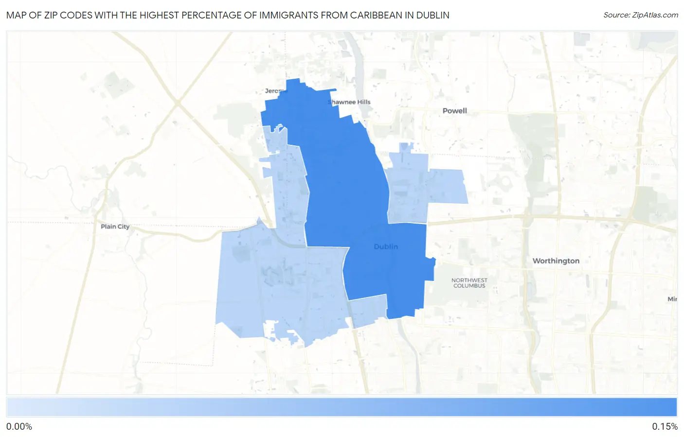 Zip Codes with the Highest Percentage of Immigrants from Caribbean in Dublin Map