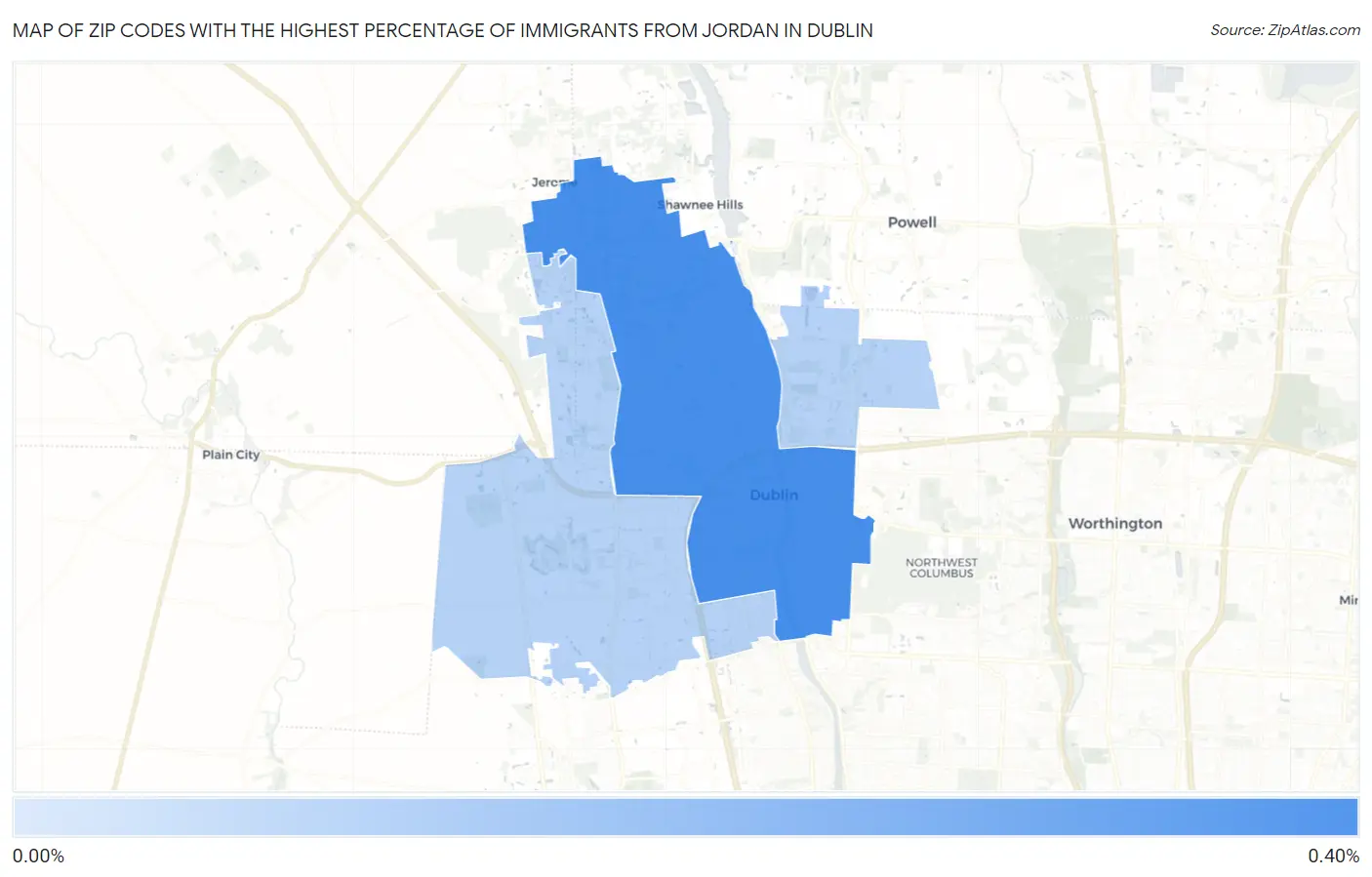 Zip Codes with the Highest Percentage of Immigrants from Jordan in Dublin Map