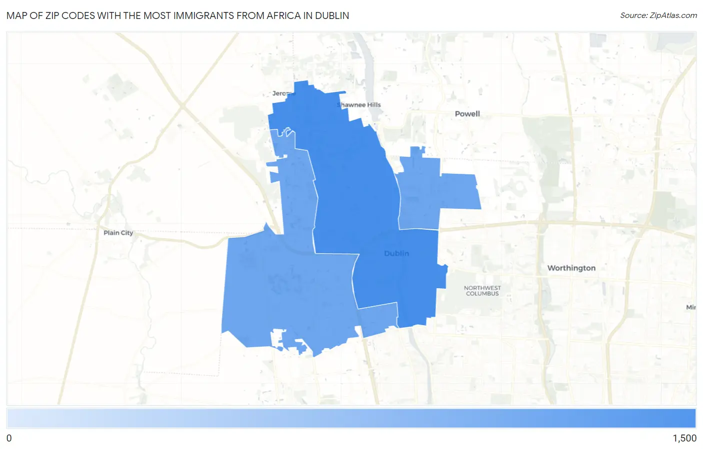 Zip Codes with the Most Immigrants from Africa in Dublin Map