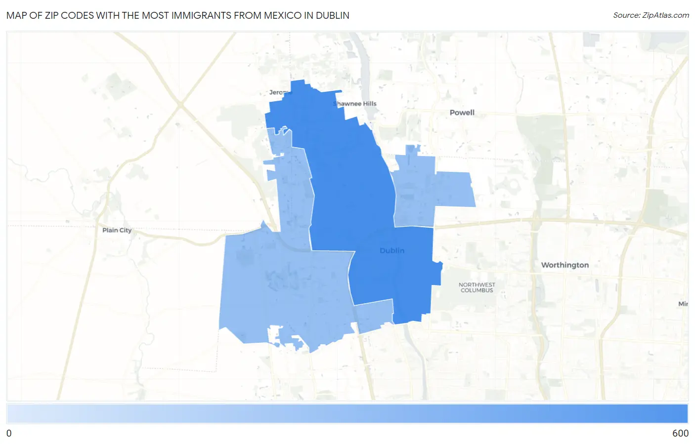 Zip Codes with the Most Immigrants from Mexico in Dublin Map