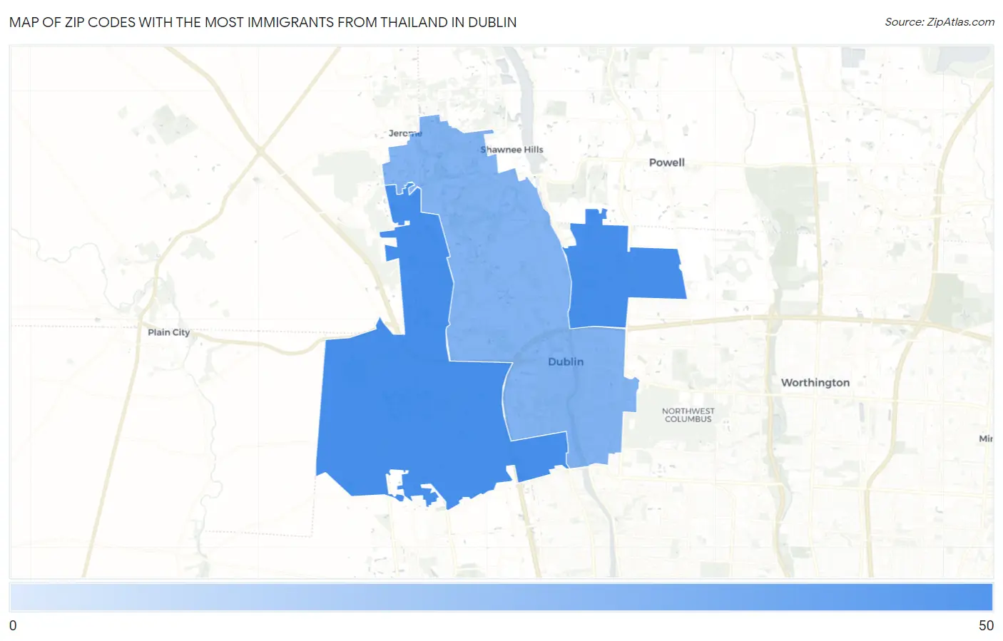 Zip Codes with the Most Immigrants from Thailand in Dublin Map