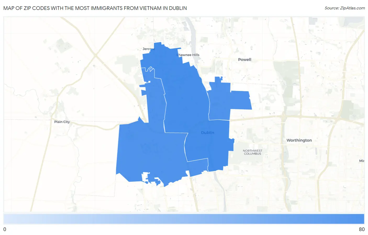 Zip Codes with the Most Immigrants from Vietnam in Dublin Map