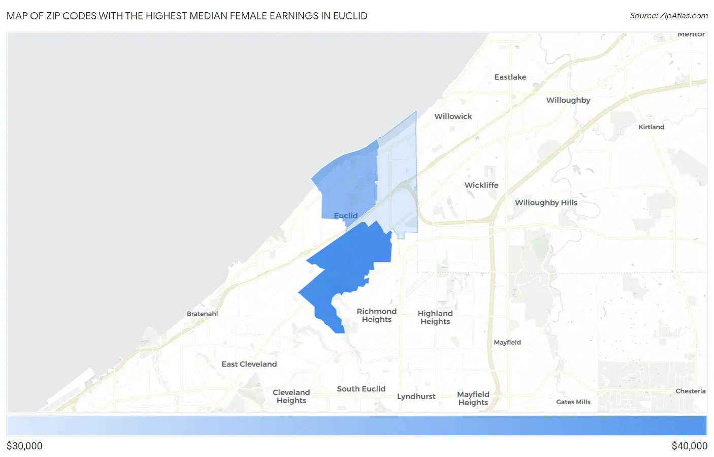 Zip Codes with the Highest Median Female Earnings in Euclid Map