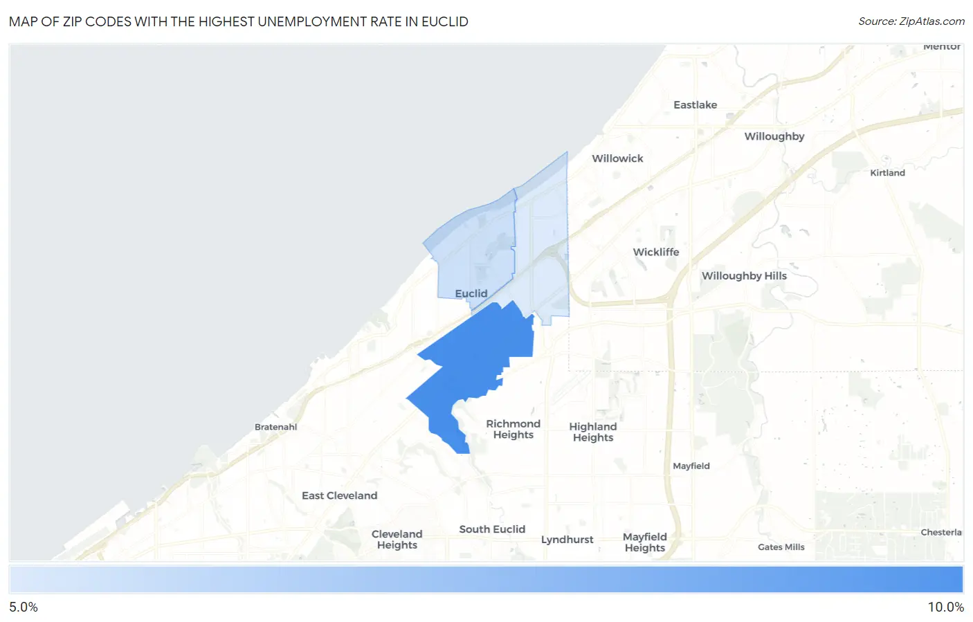 Zip Codes with the Highest Unemployment Rate in Euclid Map