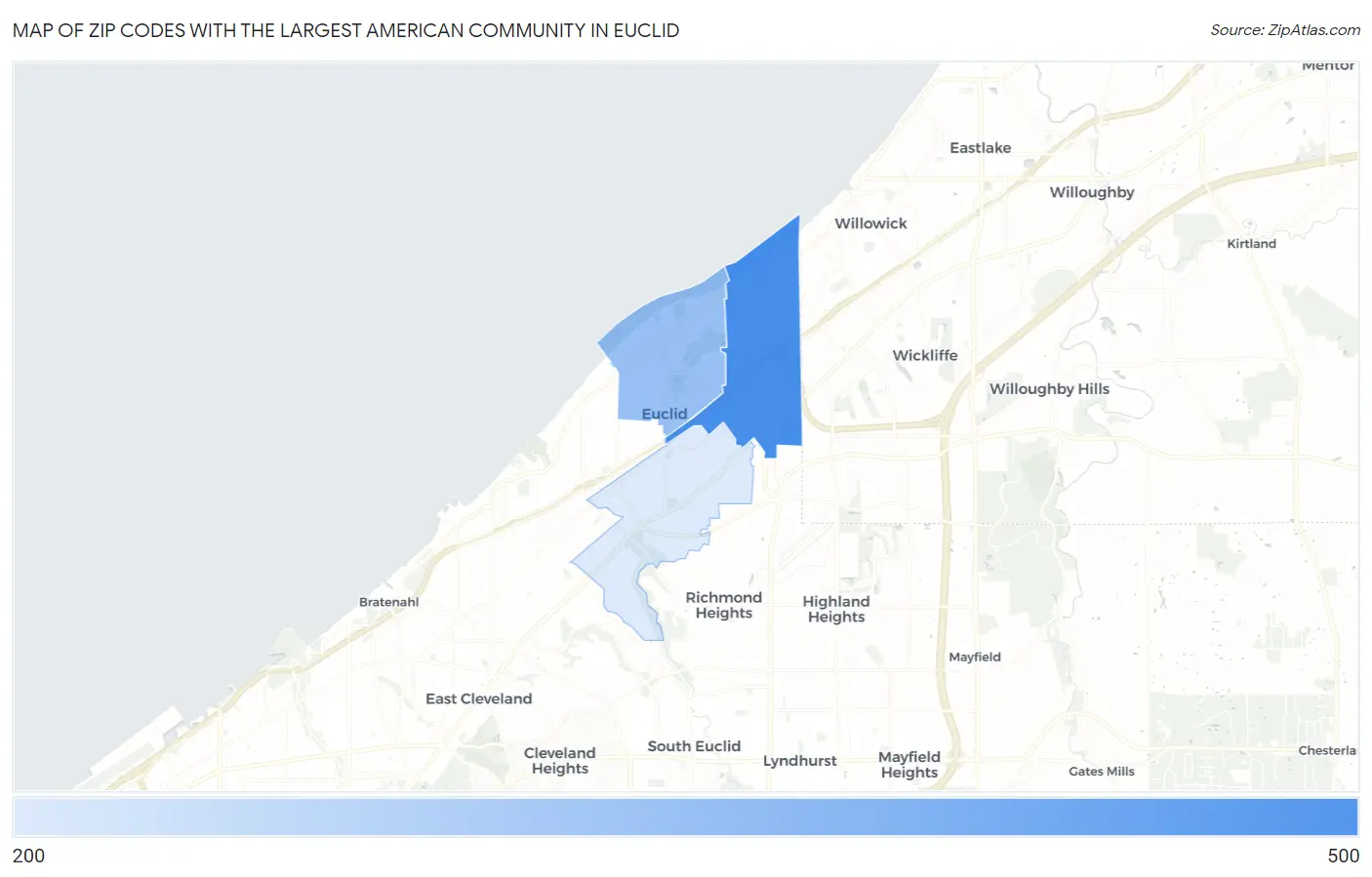 Zip Codes with the Largest American Community in Euclid Map