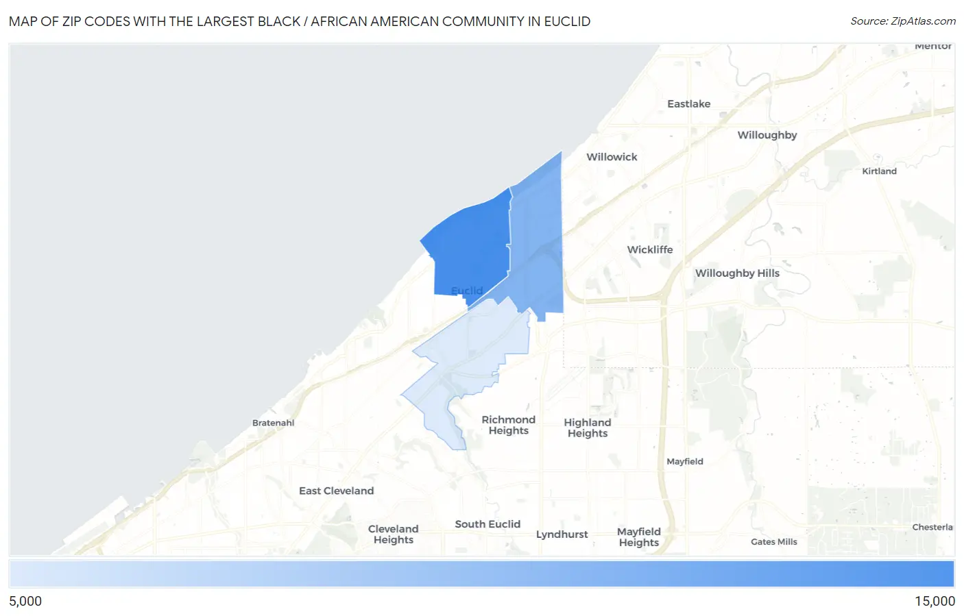 Zip Codes with the Largest Black / African American Community in Euclid Map