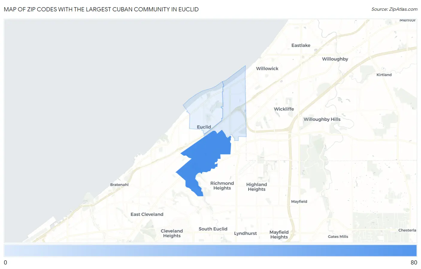 Zip Codes with the Largest Cuban Community in Euclid Map