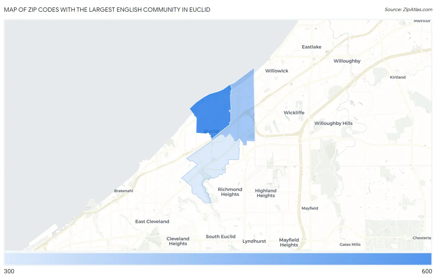 Zip Codes with the Largest English Community in Euclid Map