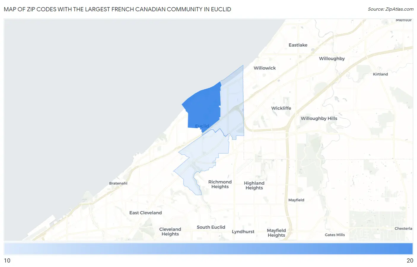 Zip Codes with the Largest French Canadian Community in Euclid Map