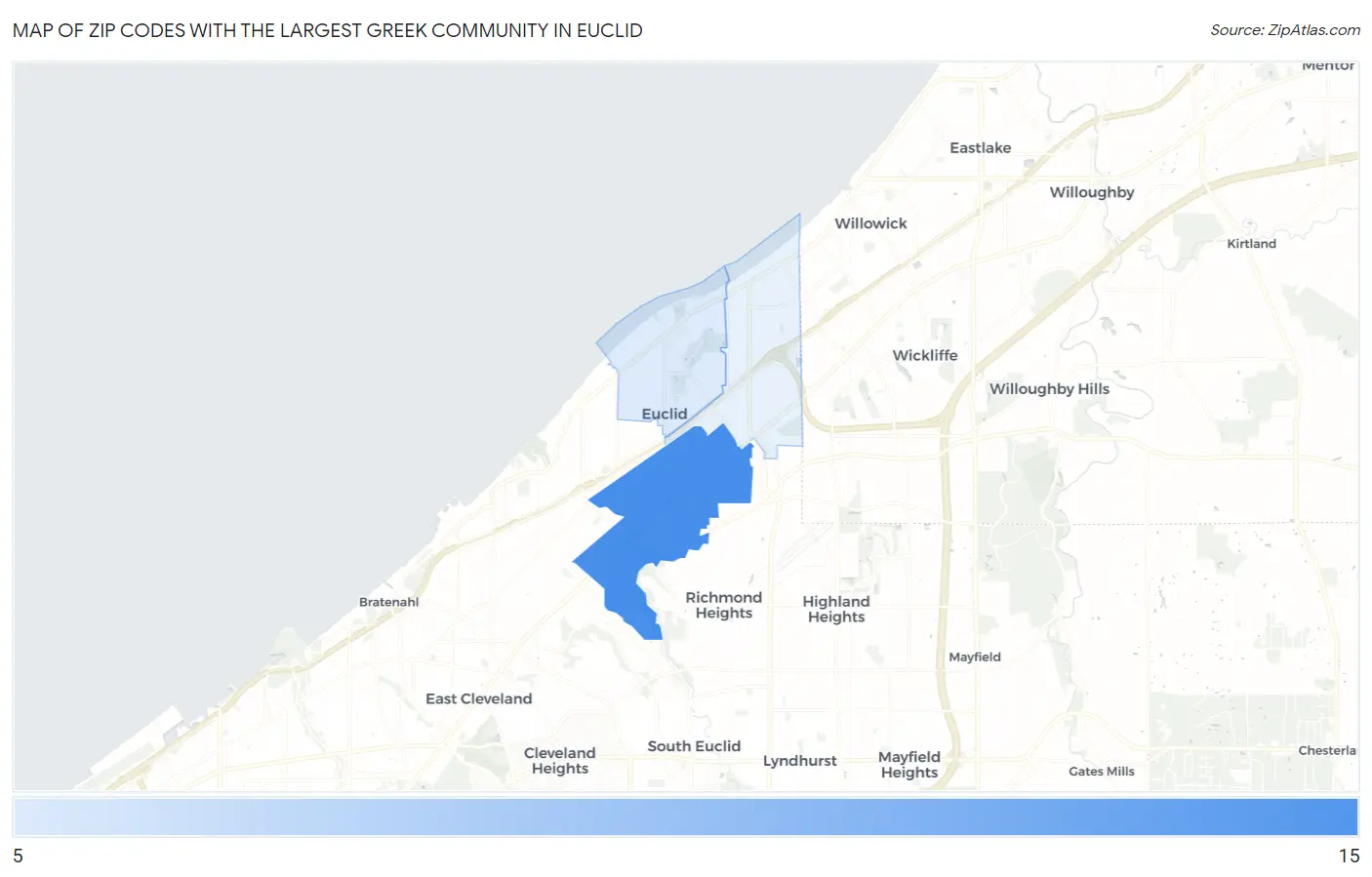 Zip Codes with the Largest Greek Community in Euclid Map